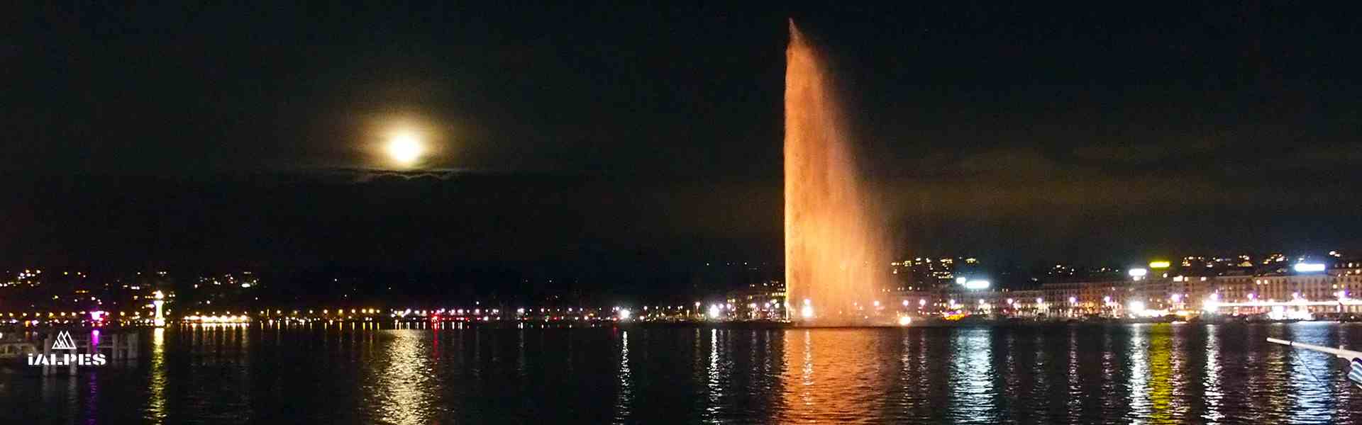 Jet d'eau de Genève de nuit