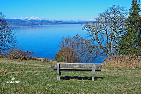 Banc face au lac Léman