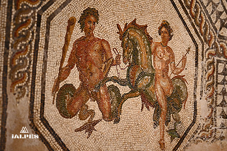 Triton et une Néréide, Mosaïques romaines de Boscéaz, Orbe